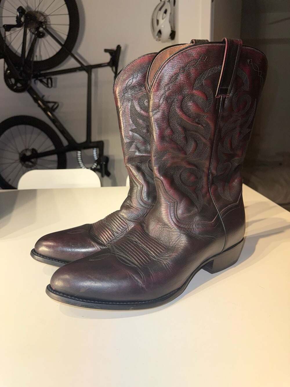 Dan Post Milwaukee Black Cherry Leather R-Toe Western Boots Sz 15